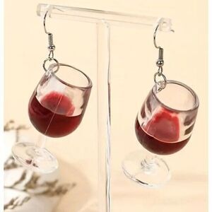 Fashion Wine Glass Drop Earrings Silver Tone Y2K